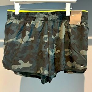 NWT GapFit Camouflage Athletic Shorts. Size large. Green w/neon yellow at waist.